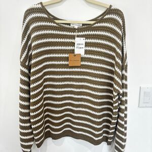 Blu Pepper Striped Pullover Sweater Relaxed Fit Long Sleeve NWT Size Large